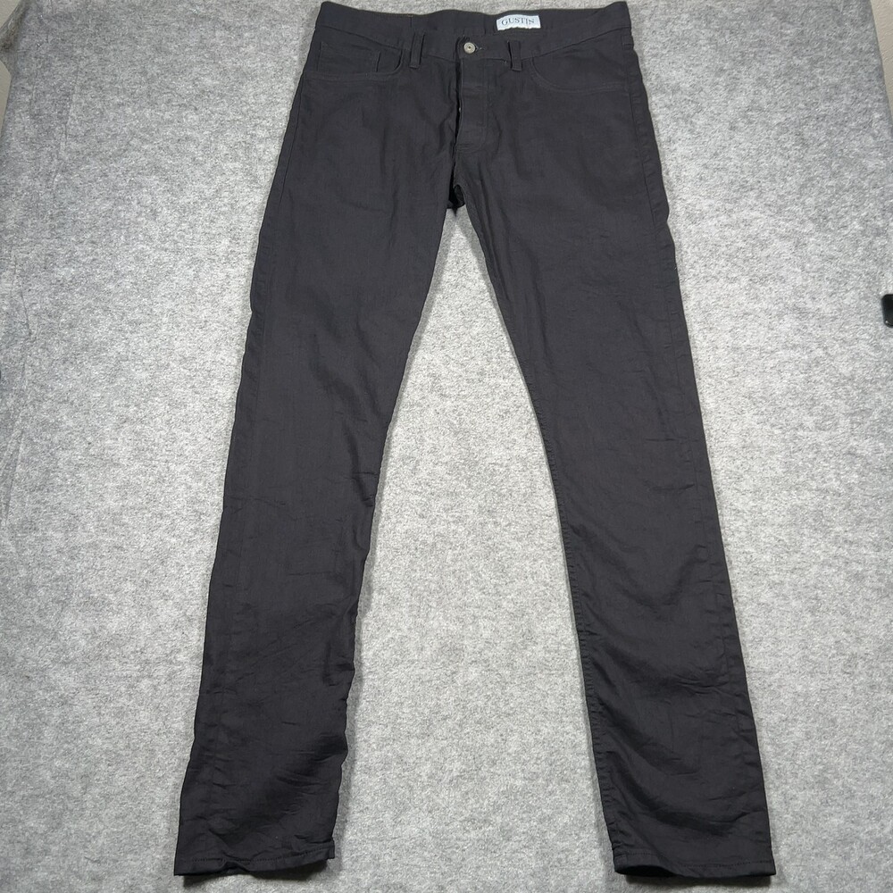 Gustin Pants Mens 36 Charcoal Black Slim Fit Button Fly 5 Pocket Chino Casual